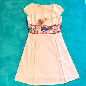 Ports Short Sleeve Cotton White MIDI Dress